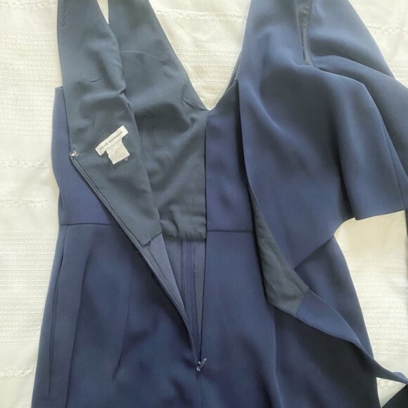 Club Monaco Navy Sleeveless Paneled Side Waist Tie Cropped Jumpsuit Size 0 - Picture 6 of 6